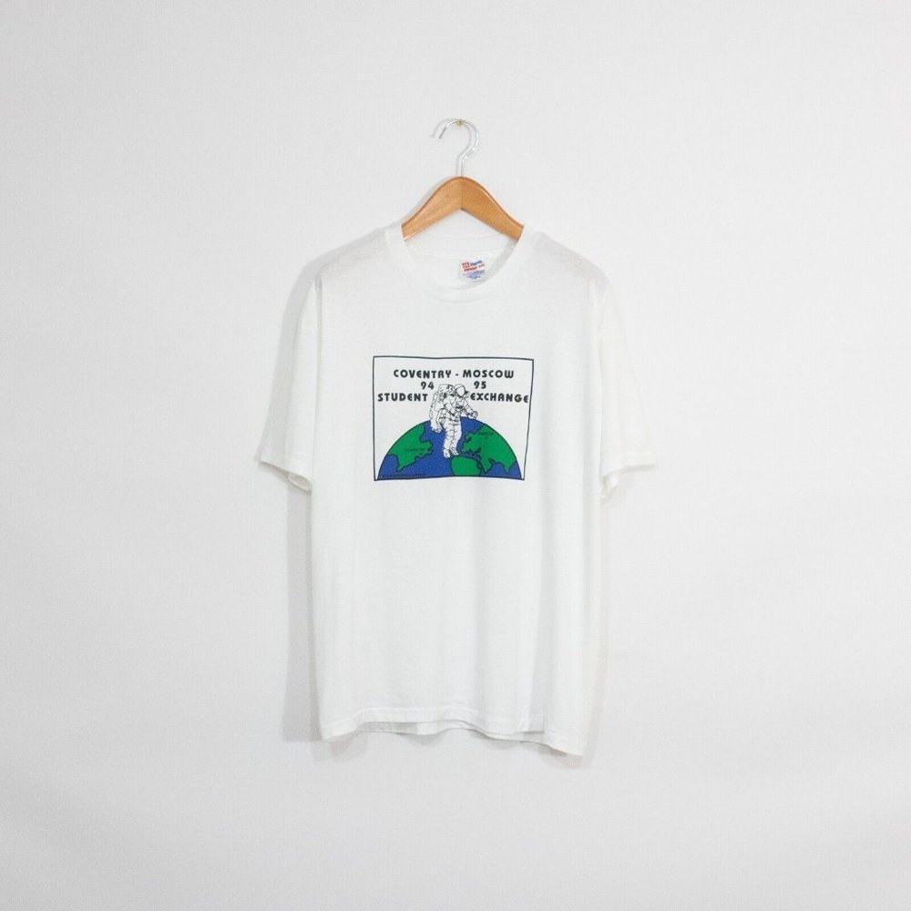 Vintage 90s T Shirt XL - Moscow Exchange Student Distressed Faded Single Stitch